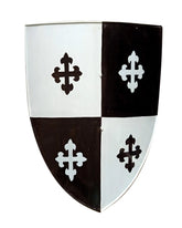 Medieval heater shield with black and white heraldic cross